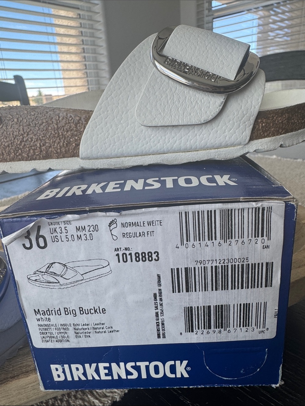 Birkenstock White Madrid Big Buckle Slide Sandals - Picture 10 of 12
